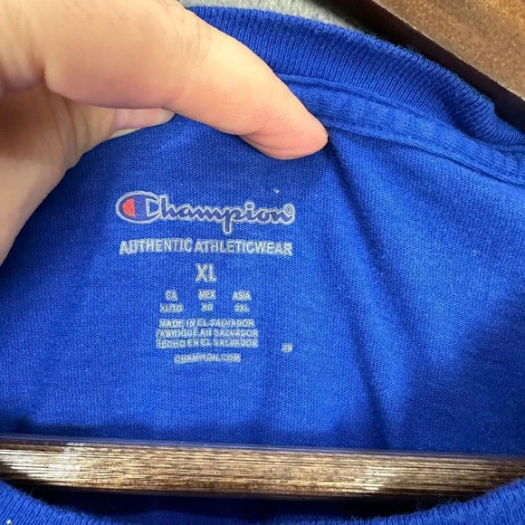 Champion Shirt mens XL Blue white Signature Logo Streetwear Athletic adult - Picture 4 of 5